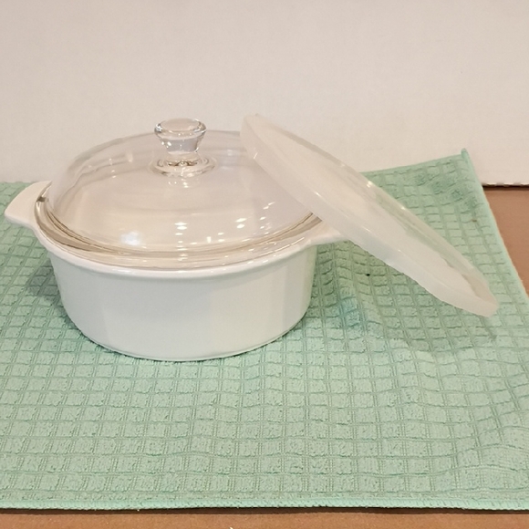 Nouveau Princess House Quart White Casserole Dish Glass Lid And Plastic Cover